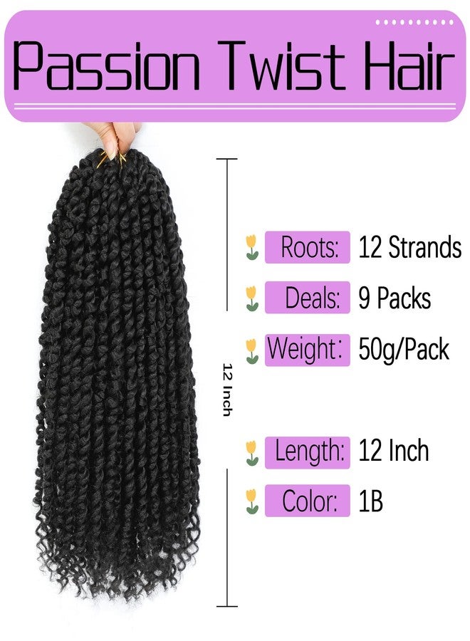 Callia Passion Twist Hair 12 Inch Passion Twist Crochet Hair 9Packs PreLooped Crochet Hair for Black Women PreTwisted Crochet Passion Twist Hair 1B - Image 2