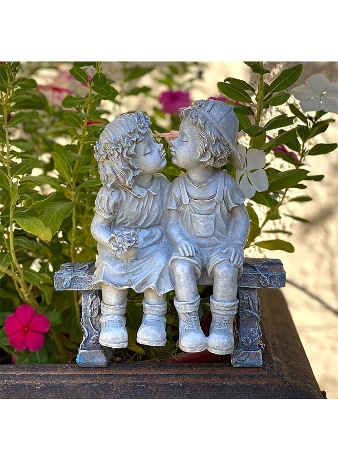 HOMESTAR Valentine's Day Gift Resin Statue of a Boy and Girl on Bench | Romantic Garden & Home Decor Ornament, Versatile Indoor/Outdoor Use, No Power Needed, Charming - Image 4