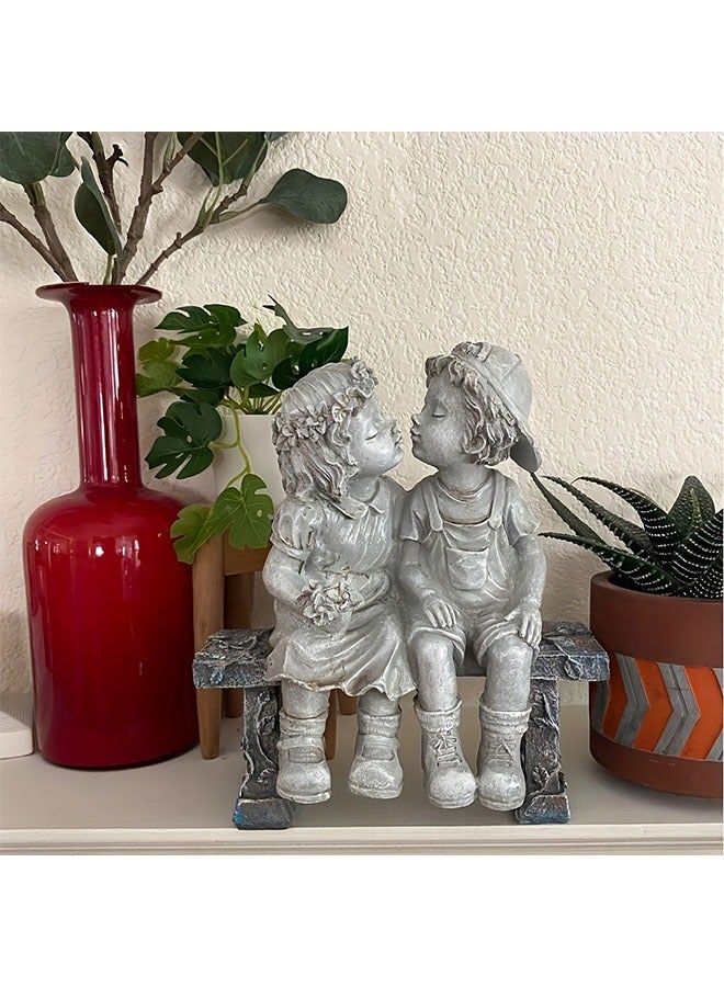 HOMESTAR Valentine's Day Gift Resin Statue of a Boy and Girl on Bench | Romantic Garden & Home Decor Ornament, Versatile Indoor/Outdoor Use, No Power Needed, Charming - Image 5