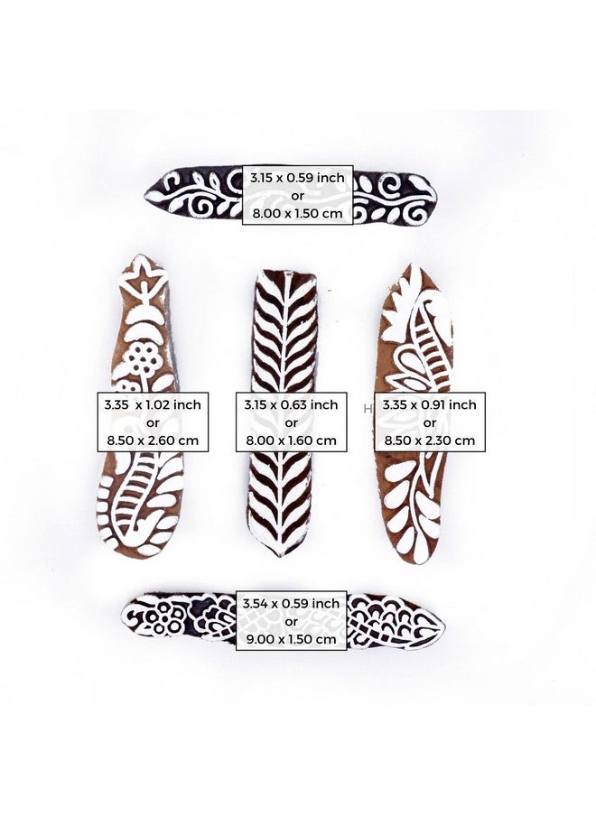Hashcart | Set Of 5 | Handmade Finger Shape Wooden Block Printing Stamps For Printing Henna Mehndi - Wooden Blocks For Scrapbooking Saree Border Clay Pottery Crafts 