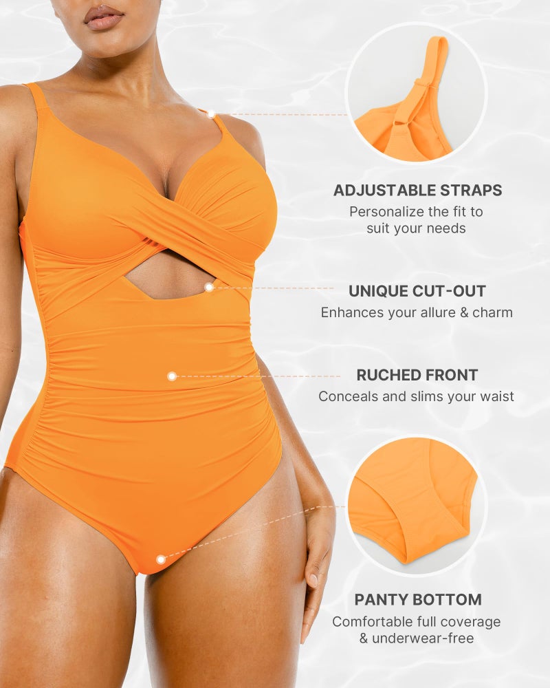 SHAPELLX Bathing Suit for Women Tummy Control Swimsuits One Piece Shapewear Swimsuits Women(Orange,Medium) - Image 4