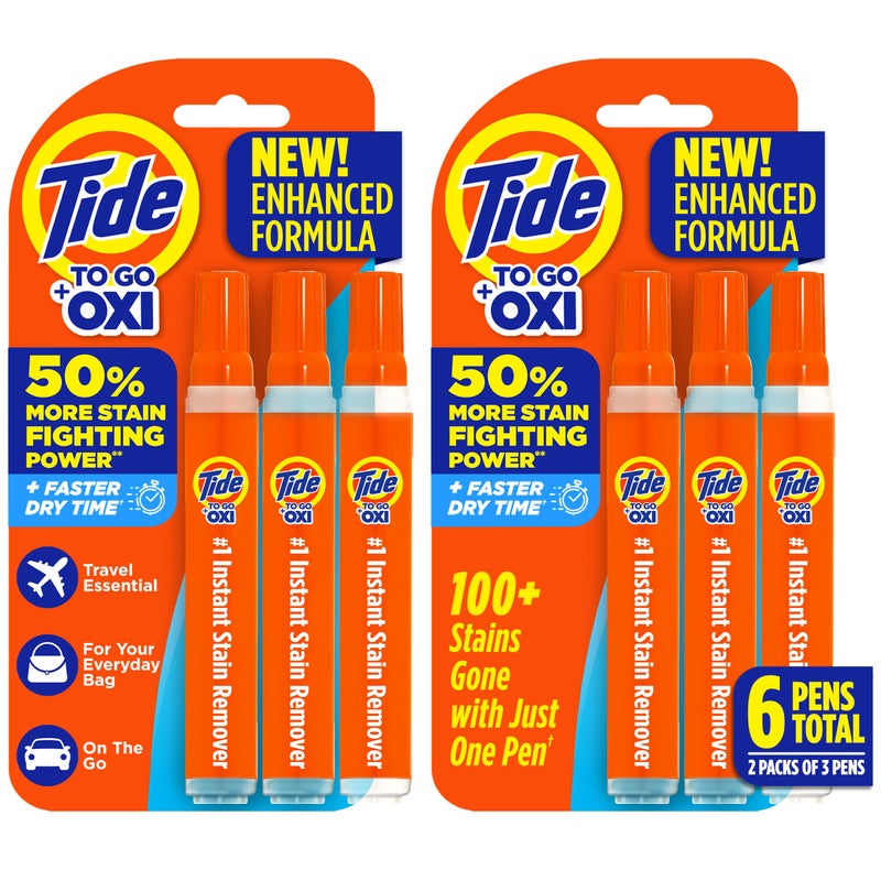 Tide Pen Stain Remover for Clothes, To Go Pen, Instant Stain Remover Pen & Spot Cleaner, Portable & Travel-Friendly, Works on Food & Drink Stains, Fits in Purses & Bags, 3 Count (Pack of 2) - Image 1