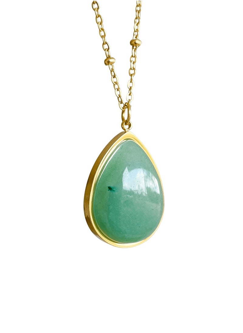 Clé de Lune - Vibrant Green Jade Natural Semi-Precious Gemstone Drop Pendant Necklace - Image 1