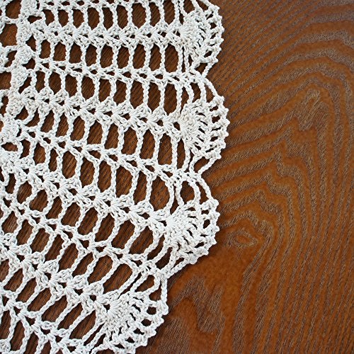 USTIDE Handmade Crochet Cotton Tablecloth Round Beige Crochet Tablecloths for Wedding 31 Inches - Image 4
