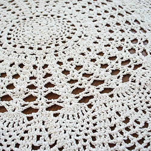 USTIDE Handmade Crochet Cotton Tablecloth Round Beige Crochet Tablecloths for Wedding 31 Inches - Image 2