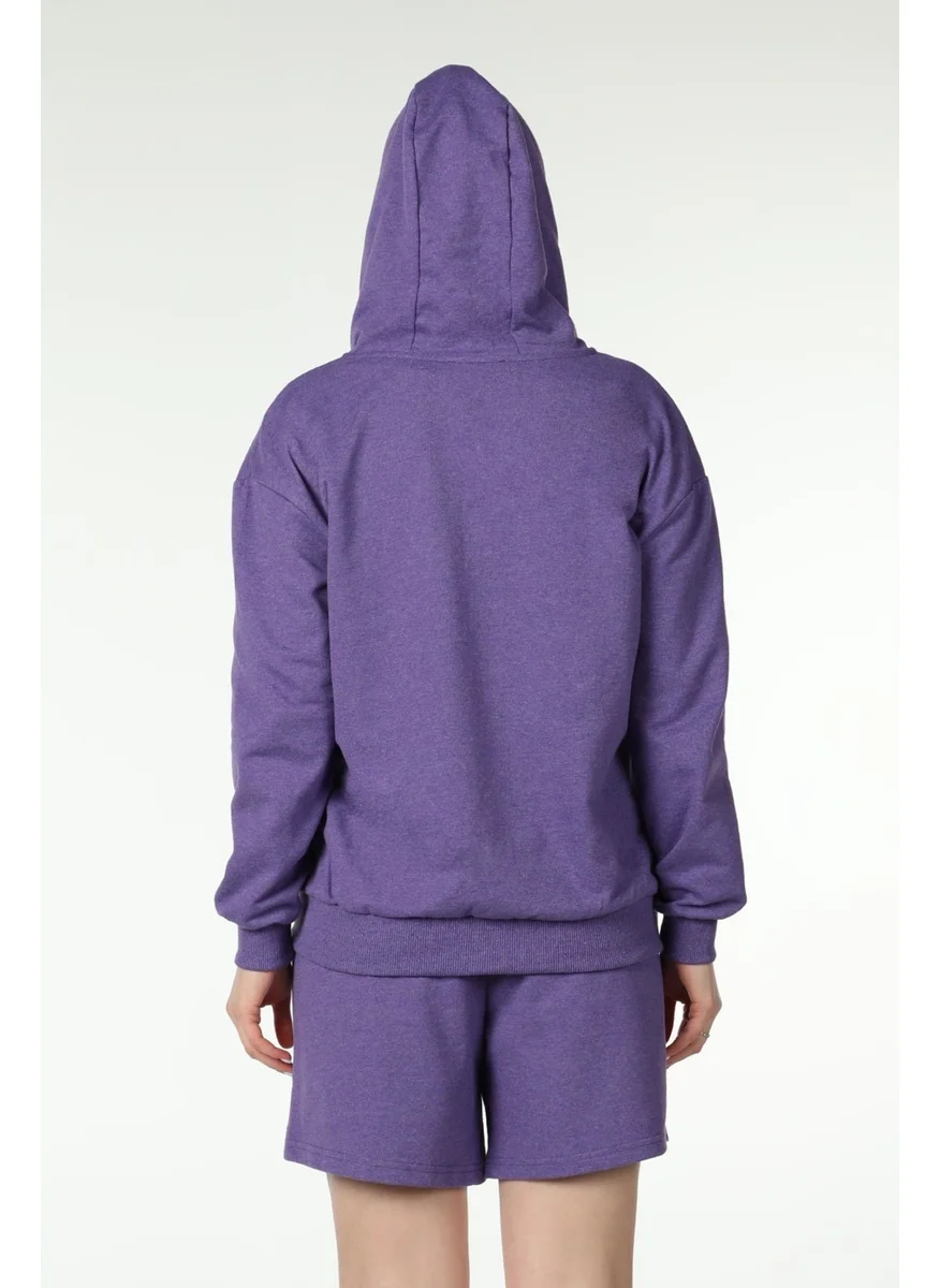 Defy's Women's Hooded Zippered Oversize Sweatshirt Purple