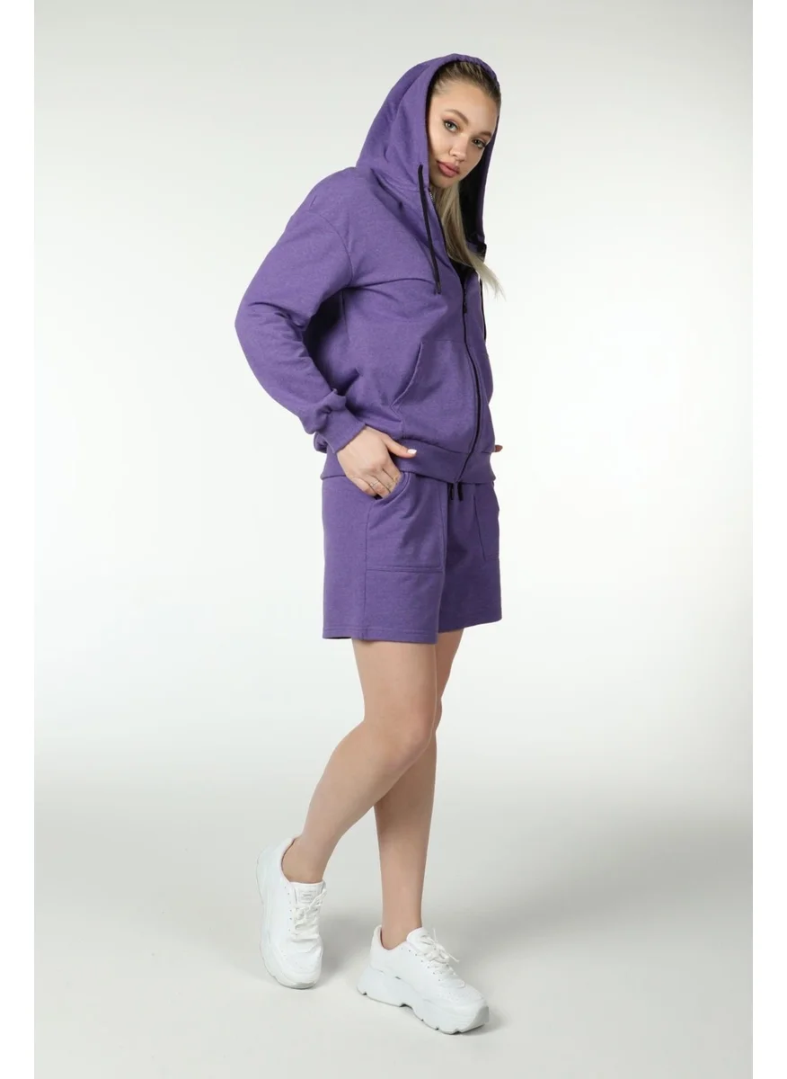 Defy's Women's Hooded Zippered Oversize Sweatshirt Purple
