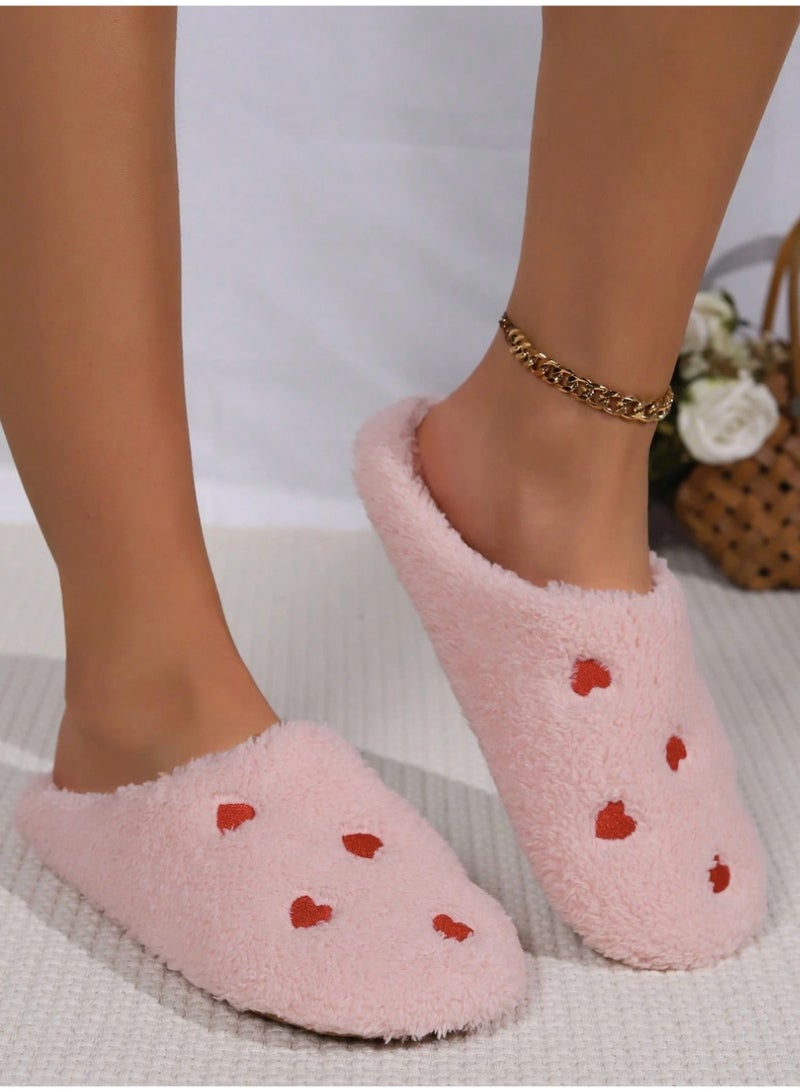 شي إن شبشب منزلي نسائي لطيف وردي اللون من SHEINFall/Winter مع مقدمة على شكل قلب، ناعم وخفيف الوزن مناسب لفصول السنة الأربعة، شبشب داخلي مانع للانزلاق - Image 1