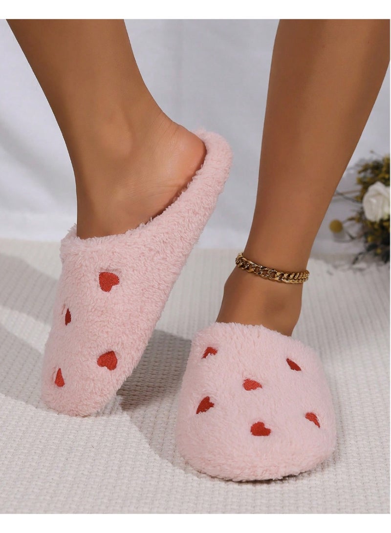 شي إن شبشب منزلي نسائي لطيف وردي اللون من SHEINFall/Winter مع مقدمة على شكل قلب، ناعم وخفيف الوزن مناسب لفصول السنة الأربعة، شبشب داخلي مانع للانزلاق - Image 2