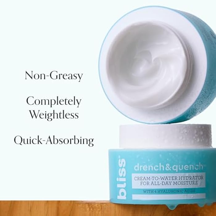 Bliss Drench & Quench Hyaluronic Acid Cream to Water Moisturizer | Lightweight Face Cream with 4 Types of Hyaluronic Acid for All Day Hydration and Plump Skin | Clean Vegan & Cruelty Free 1.7 fl oz - Image 4