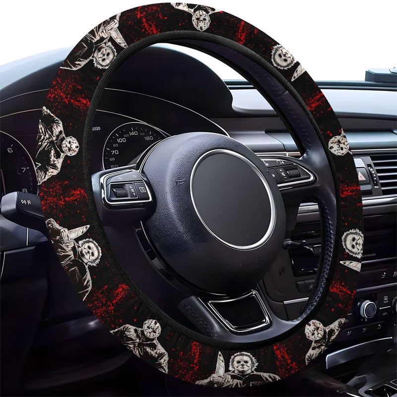 Genany Horror Movie Characters Steering Wheel Cover  Non-Slip Neoprene Car Steering Wheel Cover  Breathable Steering Wheel Covers  Sweat-Absorbing Car Accessories  Gifts For Women  Gifts For Men - Image 1