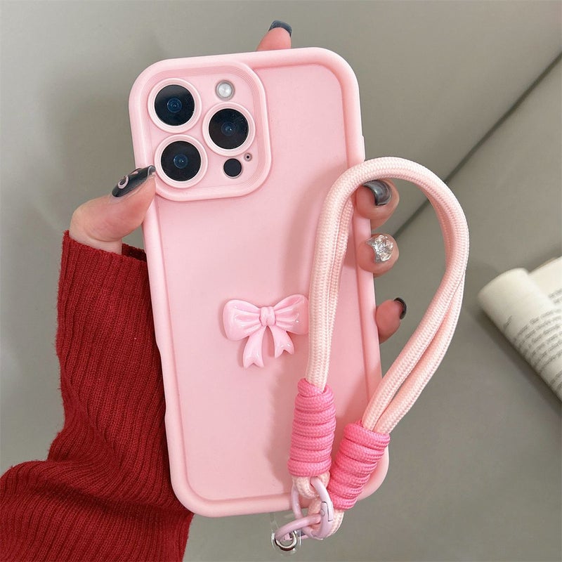 Hot Pink Phone Case with Hand Strap Bowknot Design for iPhone 16 Plus - Image 3