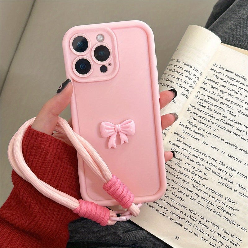 Hot Pink Phone Case with Hand Strap Bowknot Design for iPhone 16 Plus - Image 5