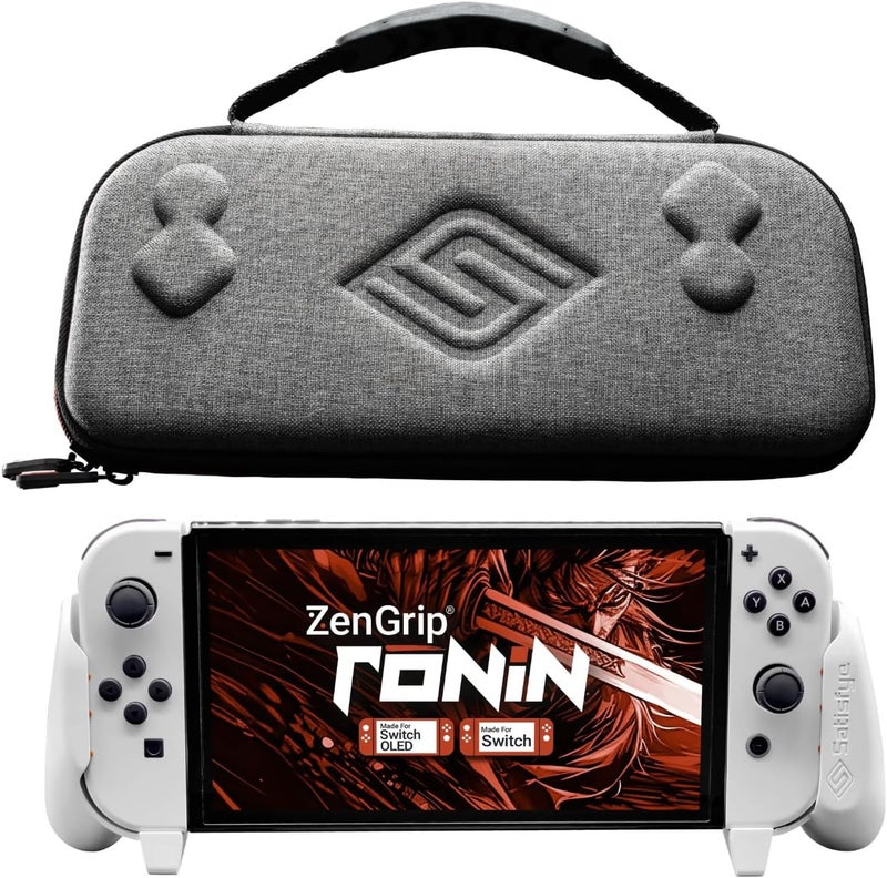 Satisfye حزمة ZenGrip Ronin White Slim، إكسسوارات متوافقة مع Nintendo Switch و OLED - تتضمن الحزمة: ZenGrip أبيض و ZenCase Slim رمادي - Image 1
