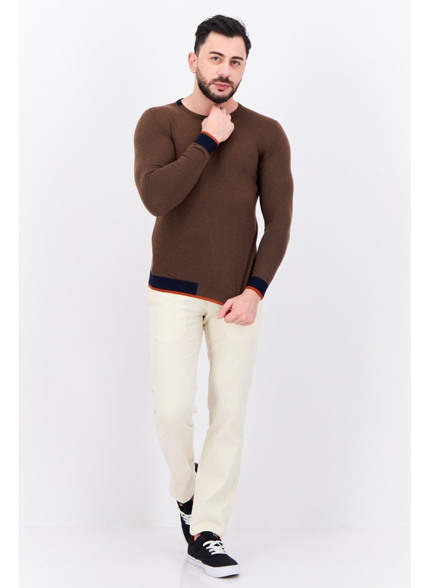 Sorbino Men Crew Neck Long Sleeve Textured Sweater, Brown  - Image 4
