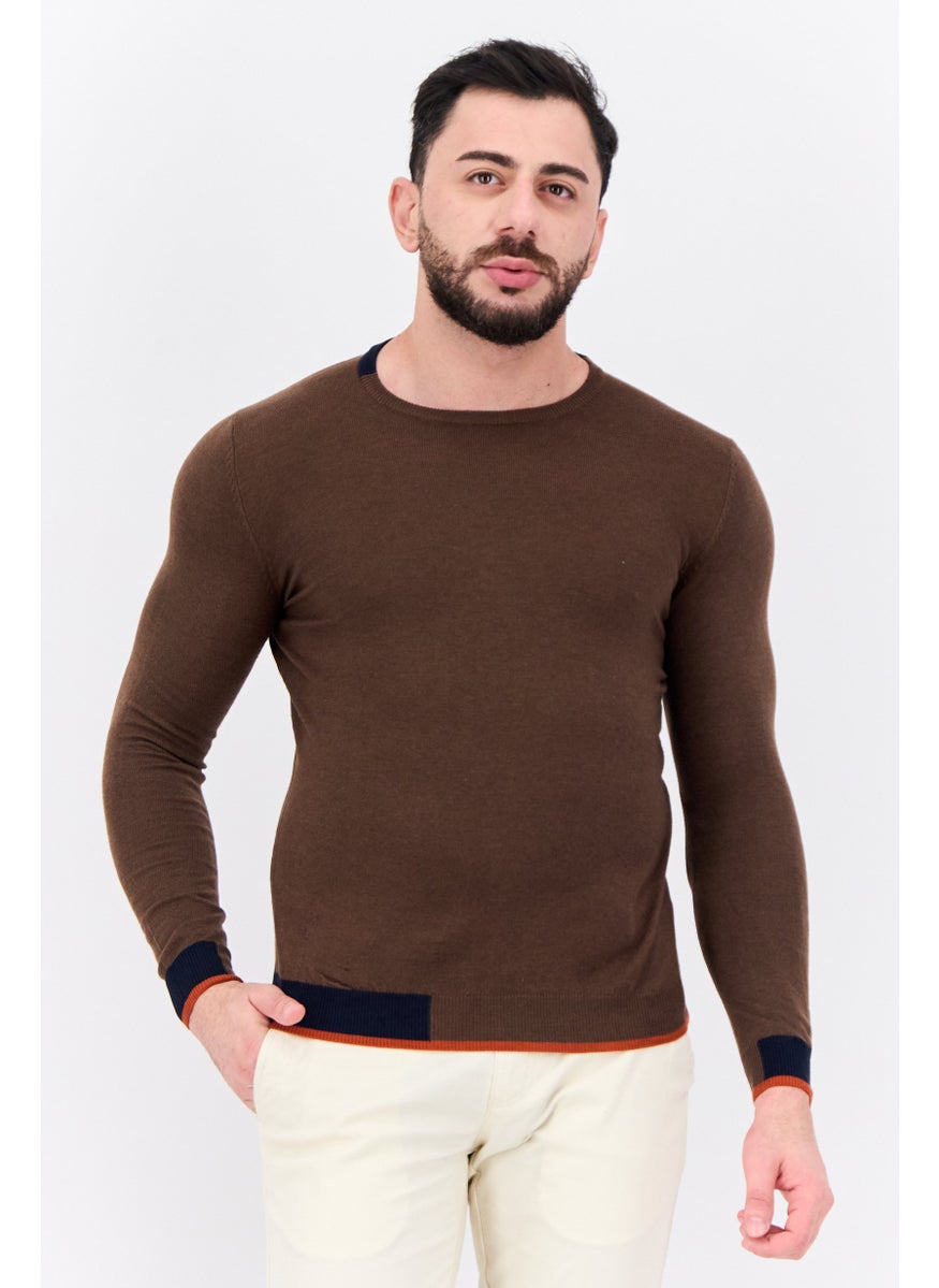 Sorbino Men Crew Neck Long Sleeve Textured Sweater, Brown  - Image 1