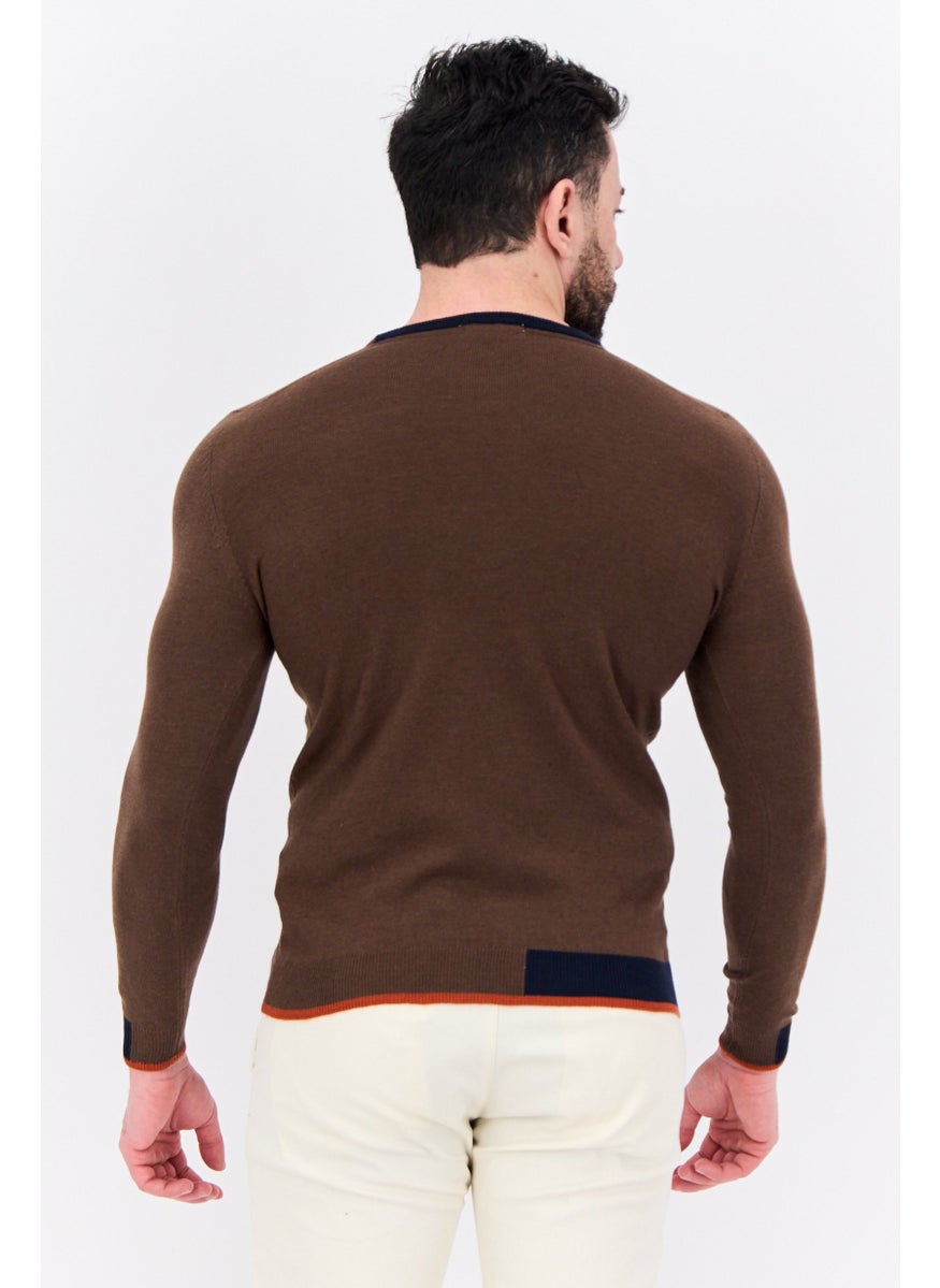 Sorbino Men Crew Neck Long Sleeve Textured Sweater, Brown  - Image 3