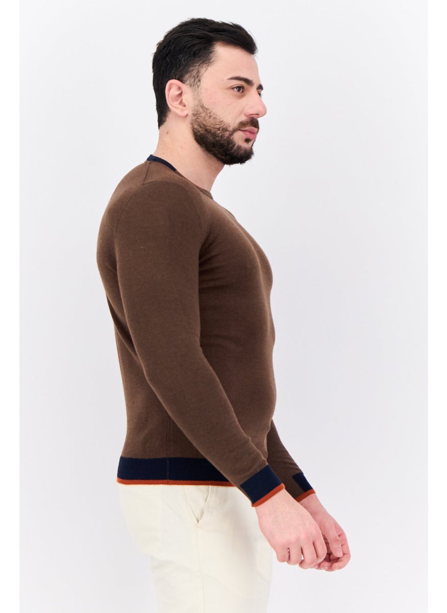 Sorbino Men Crew Neck Long Sleeve Textured Sweater, Brown  - Image 2