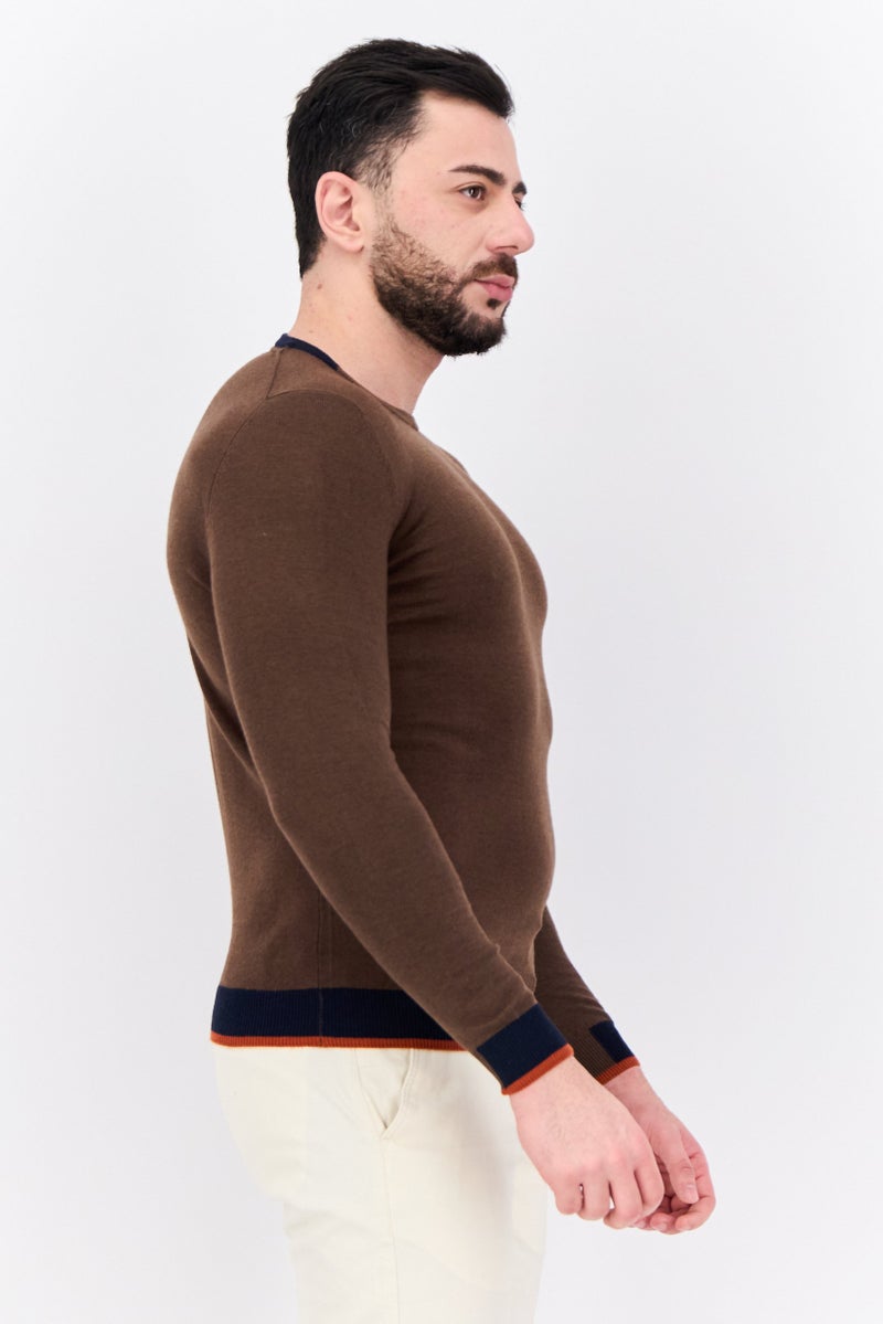 Sorbino Men Crew Neck Long Sleeve Textured Sweater, Brown - Image 2