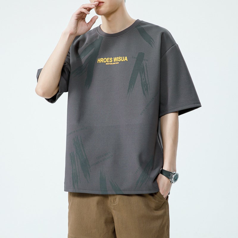 6886 Running Volume Special Loose Trend Letter Printing Round Neck Short Sleeve T-Shirt Trend - Image 3