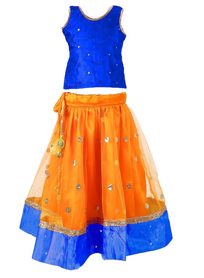 HIBA Orange Sequence booti royal blue top Baby Girl's Net Readymade Lehenga Choli For Girl Kids 3-4 years old - Image 1
