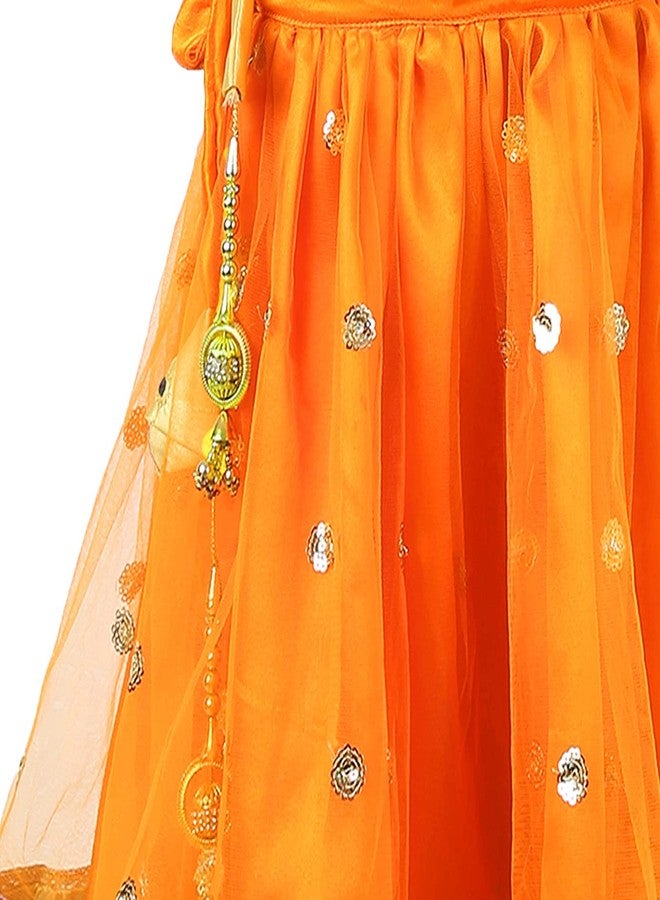 HIBA Orange Sequence booti royal blue top Baby Girl's Net Readymade Lehenga Choli For Girl Kids 3-4 years old - Image 4