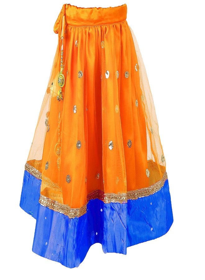 HIBA Orange Sequence booti royal blue top Baby Girl's Net Readymade Lehenga Choli For Girl Kids 3-4 years old - Image 2