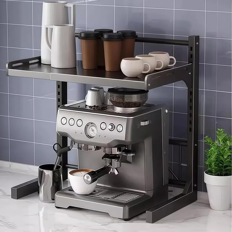 Jorunb Metal Microwave Oven Rack Shelf Expandable Kitchen Supplies Tableware Storage Counter Space Saver Cabinet Organizer Spice Holder with 6 Hooks Chopping Block Frame Tool Holder Chopsticks Tube - Image 4