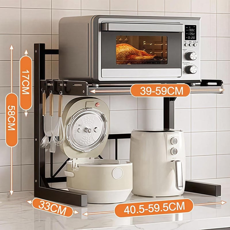 Jorunb Metal Microwave Oven Rack Shelf Expandable Kitchen Supplies Tableware Storage Counter Space Saver Cabinet Organizer Spice Holder with 6 Hooks Chopping Block Frame Tool Holder Chopsticks Tube - Image 3
