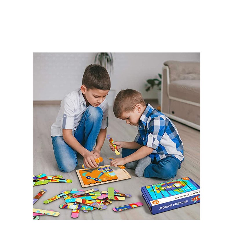 Zikra Vehicles Wooden Jigsaw Puzzles Pattern Blocks Sorting and Stacking Toys Peg Puzzle Preschool Montessori Educational Toys for Toddlers Kids Boys Girls Age 3+ Years Old - Image 2