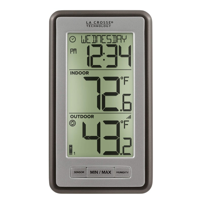 La Crosse Technology La Crosse Technology WS9160UV3 Digital Indoor Outdoor Thermometer Wireless  MultiFormat Remote Temperature Sensor Temperature Humidity Monitor with Manual Settings and 24hr Display