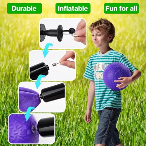 HSLCGF 12 Pcs Dodgeballs 5 Inch Kickball Playground Ball 4 Colour Inflatable Rubber Handball Dodge Ball with 1 Hand Pump for Outdoors Ball Games Gym Camps Picnic (Needle is at The Top of The Pump) - Image 4