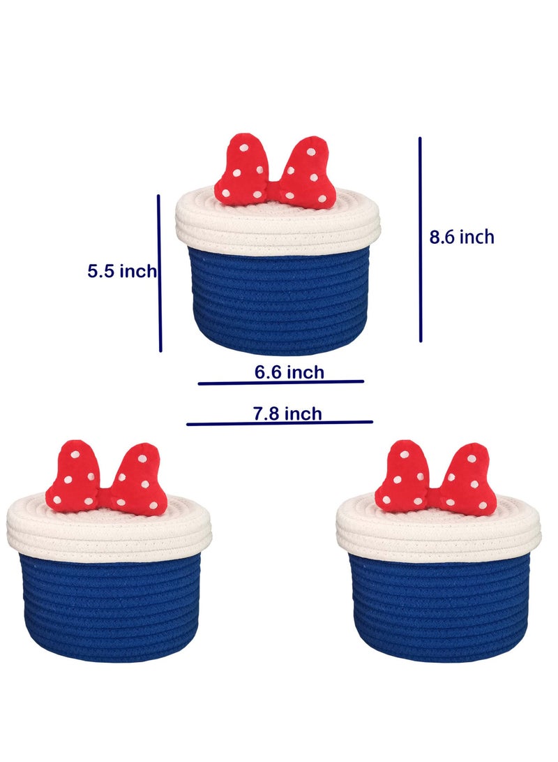 SYOSI 3Pcs Cotton Rope Storage Basket with Lid for Organizing Girl's Dream Princess Natural Cotton Rope Baskets - Image 3