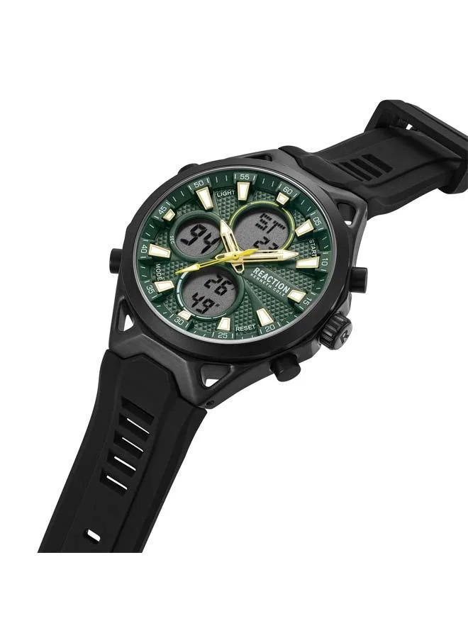 Kenneth Cole Reaction Green Dial Black Silicone Strap Analog-digital Watch for Men, 45mm