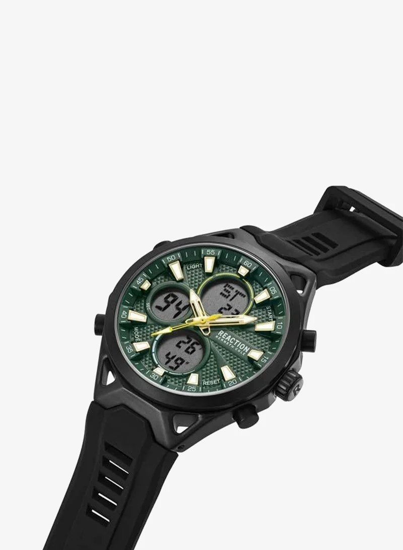 Kenneth Cole Reaction Green Dial Black Silicone Strap Analog-digital Watch for Men, 45mm