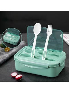 Generic Children's And Adults' Lunch Box With Spoon And Fork, 1.4L Leak Proof, 3 Compartments, Microwave, Dishwasher And Refrigerator, Green  - Image 3