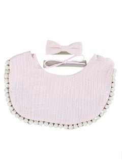 Bambimici -Sophia  Set of Baby Bib and Ribbon Headband - Light Pink