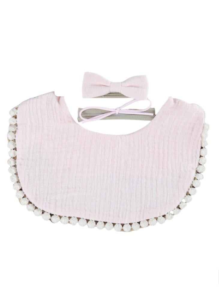 Bambimici - Bambimici -Sophia  Set of Baby Bib and Ribbon Headband - Light Pink - Image 1