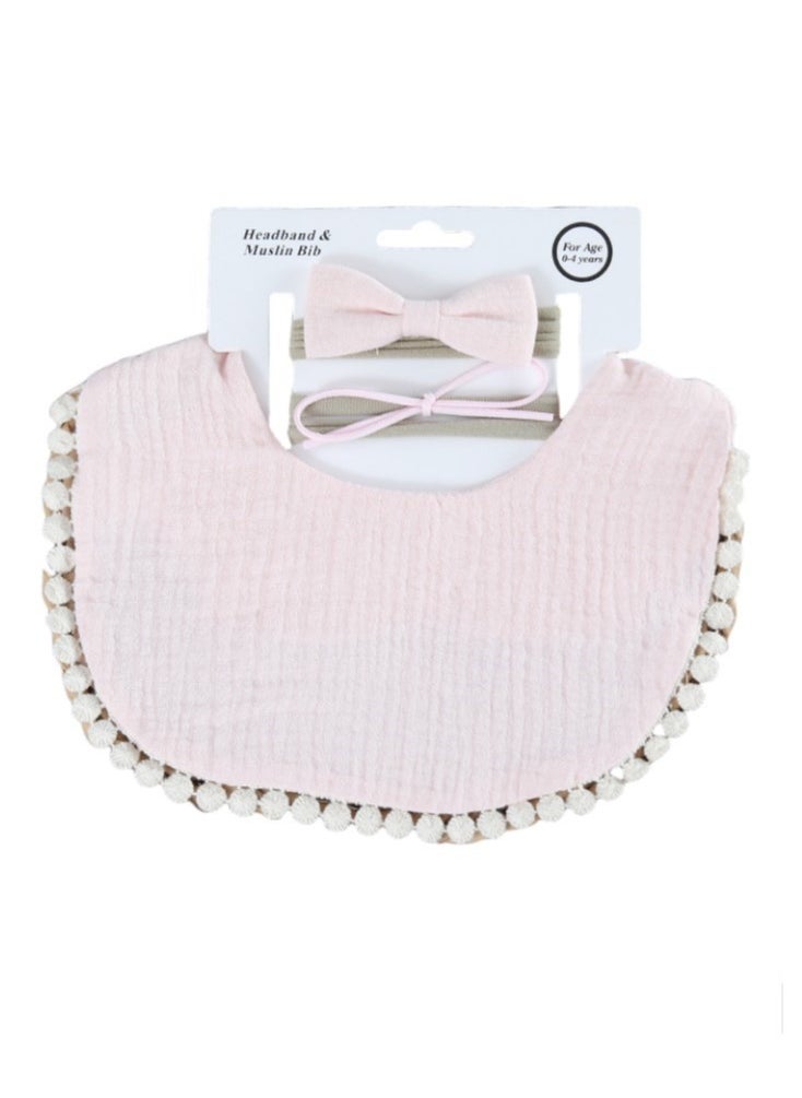 Bambimici - Bambimici -Sophia  Set of Baby Bib and Ribbon Headband - Light Pink - Image 1