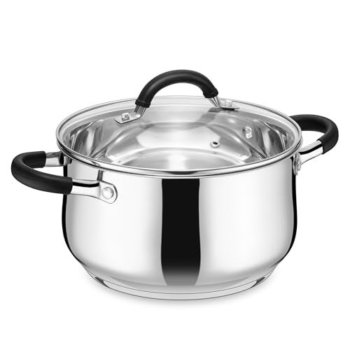 E-far Efar 4 Quart Stockpot Stainless Steel Pot with Visible Lid for Cooking Soup Pasta TriPly Thick Base for Induction Gas Small Cooking Pot with Dual Heat Proof Handles NonToxic Dishwasher Safe - Image 1