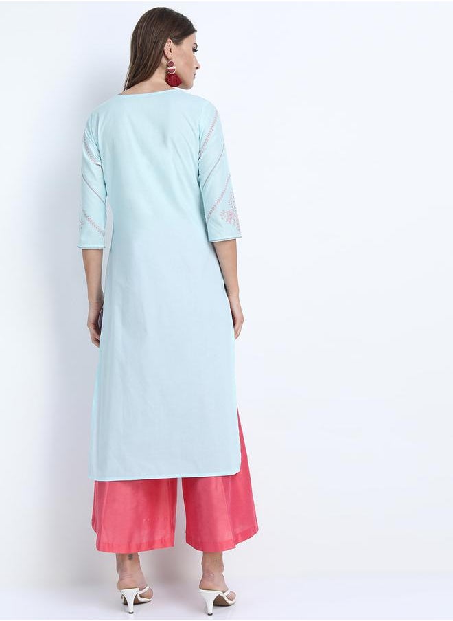 Vishudh - Women Blue & Pink Floral Printed Kurta by Styli - Image 1