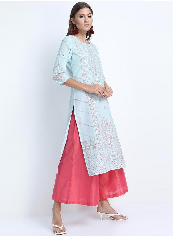 Vishudh - Women Blue & Pink Floral Printed Kurta by Styli - Image 1