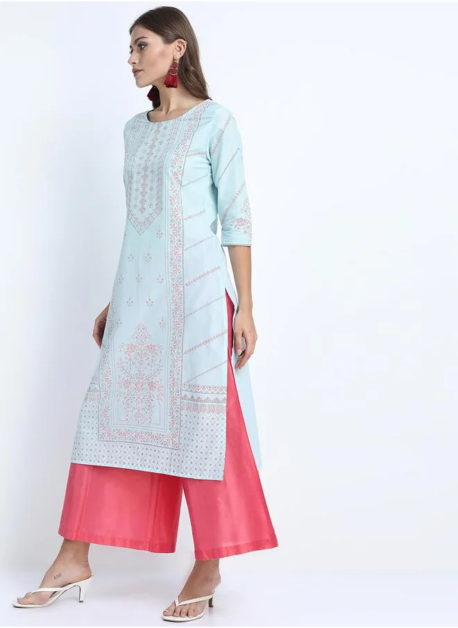 Vishudh Women Blue & Pink Floral Printed Kurta by Styli