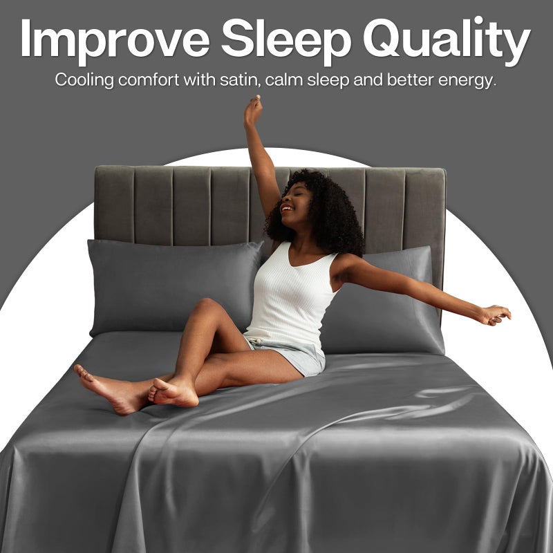 MR&HM Satin Pillowcase for Hair and Skin, Silk Satin Pillowcase 2 Pack, Queen Size Pillow Cases Set of 2, Silky Pillow Cover with Envelope Closure (20x30, Dark Grey) - Image 4