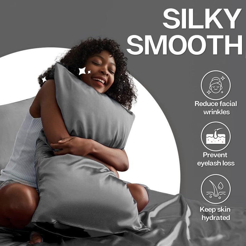 MR&HM Satin Pillowcase for Hair and Skin, Silk Satin Pillowcase 2 Pack, Queen Size Pillow Cases Set of 2, Silky Pillow Cover with Envelope Closure (20x30, Dark Grey) - Image 3