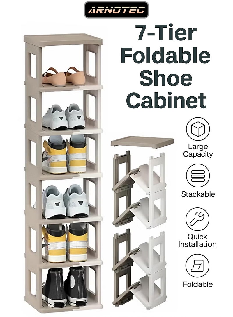 ARNOTEC Collapsible Shoe Rack - 7 Tier Shoe Storage and Organisation for Entryway, Assembly-free Shoe Shelf, Space-Saving Shoe Stand, Small Shoe Cabinet for Closet Hallway Dorm - Image 1