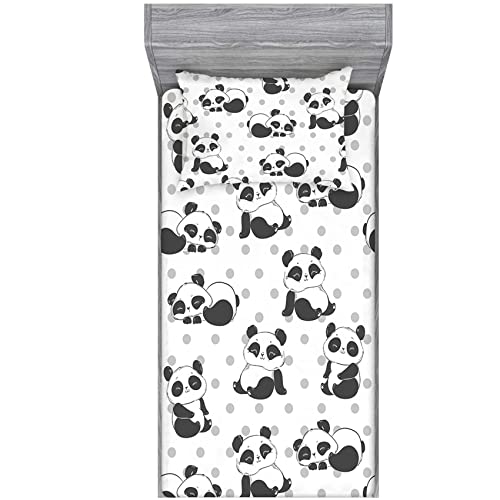 URLINENS Cute Panda Fitted Sheet and Pillowcase Twin Size, Polka Dot Lovely Panda Sheet Set for Kids Boys Girls Teens, Soft Microfiber Cartoon Animal Fun Bedding Decor 2 Piece Kids Bed Sheet - Image 2
