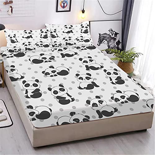 URLINENS Cute Panda Fitted Sheet and Pillowcase Twin Size, Polka Dot Lovely Panda Sheet Set for Kids Boys Girls Teens, Soft Microfiber Cartoon Animal Fun Bedding Decor 2 Piece Kids Bed Sheet - Image 1