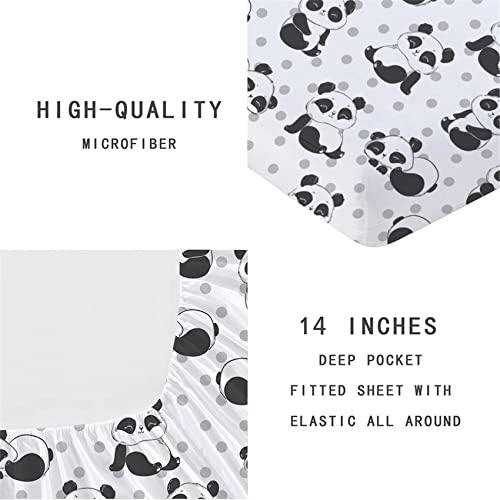 URLINENS Cute Panda Fitted Sheet and Pillowcase Twin Size, Polka Dot Lovely Panda Sheet Set for Kids Boys Girls Teens, Soft Microfiber Cartoon Animal Fun Bedding Decor 2 Piece Kids Bed Sheet - Image 3