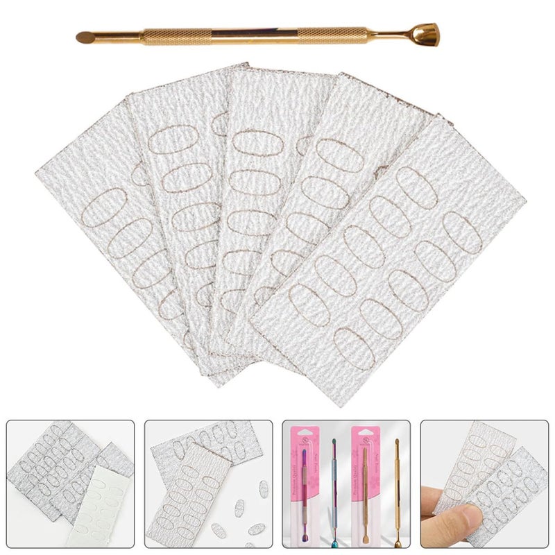 Healifty Dual-ended Metal Cuticle Pusher and Remover Large Size Stainless Steel Nail Cleaner Tool with 50 Pcs 240# Sandpaper Pads for Manicure and Pedicure Care - Image 3